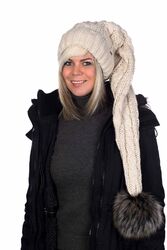 Birendy Beanie A102 beige Mütze Zipfelmütze Pudelmütze Wintermütze  Extra Lang