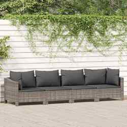 4-tlg. Garten-Lounge-Set mit Kissen Grau Poly Rattan