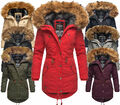 Marikoo Damen Winter Jacke Parka Kurz Mantel Kunstfell Baumwolle Laviva PRZ