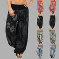 Damen Pumphose Haremhose Weite Hippie Hose Lang Hosen Boho Blumen Aladinhose DE