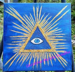 Bild, Das allsehende Auge Gottes, Acrylbild, Blau, NEU, Energiebild