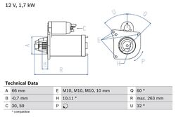 BOSCH Anlasser Starter 0 986 013 200 +41.65€ Pfand M10x1.5 für OPEL ARENA Bus TB