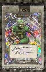 Christian Gonzalez #3/3 Auto Wild Card Chrome WildGlass Crystal Holo Patriots