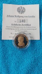  johann wolfgang von goethe Gold Medaille 10 g. 1993 .