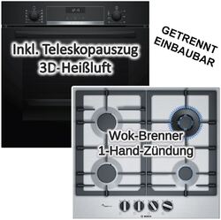 Herdset Bosch Backofen Serie 6 71 Liter mit Gaskochfeld WOK-Brenner autark 60 cm