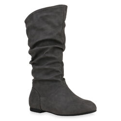 Damen Schlupfstiefel Warm Gefütterte Stiefel Leder-Optik 820241 Schuhe