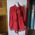 Rote Strickacke mit Fransen, weitem Schnitt, one size Cape Umhang Mantel Poncho