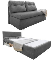 Praktisches Schlafsofa 136 cm breit Couch mit Funktion Bettkasten Gästebett Grau