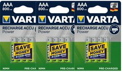 12 x Varta Recharge Accu Power 56703 800mAh AAA Micro HR03 1,2V Akku im Blister