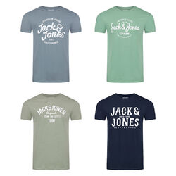 Jack & Jones JJLINO T-Shirt 4er Pack Rundhals Shirt Regular Print Baumwolle NEUSchwarz Weiß Grün Rot Blau Grau - S M L XL XXL 3XL