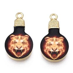 10 auffällige Tiger Gesicht Stil Glühbirne Goldton Anhänger Charms