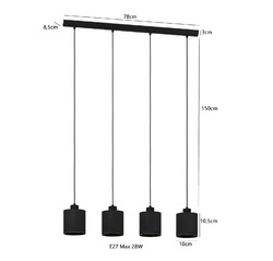 Trio Leuchten Pendelleuchte Hängelampe 4 x E27 Max 28W Metallschirm Schwarz