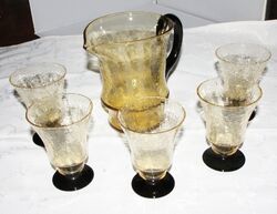 Limonade, Bowle, Saft, Eistee, Set Krug u. 5 Gläser, Ice Oberfläche, Schwarzglas