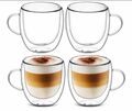 Doppelwandige Cappuccino Tassen mit Henkel 290ml Kaffeegläser Teegläser Kaffee