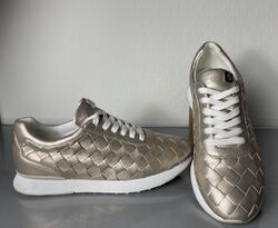 Hochwertige " HÖGL " Sneaker weiches Leder Halbschuh Sportschuh Silber/Gold