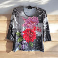 ALFREDO PAULY Shirt 3/4 Arm Blumen und Strass  Grösse 40