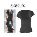 Damen Sport T-Shirt schmale Passform weich Yoga Fitnessstudio Tops für Training Tennis Training