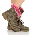 Moderner Schnürstiefel / Boots mit Kunstfell-Bordüre - camouflage