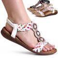 Damenschuhe Riemchen Sandalen Komfort Plateau Sandaletten Glitzer Ethno Look