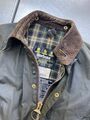 Vintage 1992 Barbour Bedale C38 Herren M 44 Zoll Brust grün gewachste Landjacke