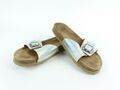 Tamaris Damen Sandalen silber Gr 39 Pantolette Sommerschuhe Leder Schuhe (17342)