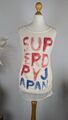 Superdry Damen Top Tanktop Gr. S Weiß Creme Schriftzug Rot Blau Graffiti Gerafft