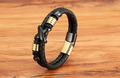 Armband Herren Leder Edelstahl Magnetverschluss Schwarz Gold Silber 19 21 23 cm