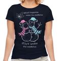 WHAT HAPPENS UNDER THE MISTLETOE STAYS LADIES T-SHIRT TEE TOP GIFT SNOWMAN KISS