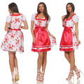 DIRNDL TRACHTENKLEID DAMEN WEISS ROT 7040 3 tlg SET Baumwolle neu Tracht Bluse