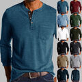 Herren Henley T-Shirt mit Knopfleiste Vintage Langarmshirt Freizeitshirt Tops DE