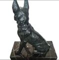 Bronze sitzender Deutscher Schäferhund mit Marmorsockel