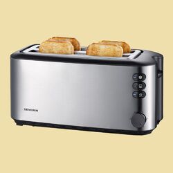 Severin 4 Scheiben-Toaster AT2509 Doppel-Langschlitz-Toaster mit Brötchenaufsatz