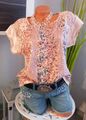 Linea Tesini Druckshirt Gr. 34 - 42 rosé mit Pailletten und Spitze Shirt