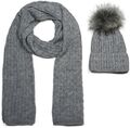 Unisex Strick Schal und Mütze Set Flecht Muster Thermo-Fleece Innenfutter Winter