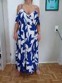 Kleid Carmen-Ausschnitt Blau Weiß Gr. 3XL 48 50 Blumen