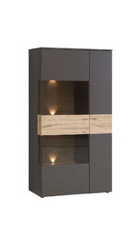 Highboard Clint 1 Wolfram Grau Planked Eiche 90x168x42 cm Vitrine Schrank LED