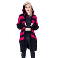 Heartless Strickjacke Willa Cardigan Pink Schwarz Streifen Schnürung Punk Kapuze