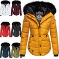 Marikoo Damen Winter Stepp Jacke Kurz Parka Mantel gefüttert Kapuze Lotusblüte 