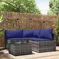 4-tlg. Garten-Lounge-Set mit Kissen Grau Poly Rattan