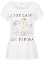 Baumwoll T-Shirt mit Druck Gr. 44/46 Cremeweiss Floral Damenshirt Bluse Top Neu