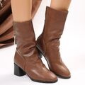 Damen Ankle Boots Frauen Stiefeletten Stiefel mit Absatz Elegant Blockabsatz