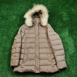 Tommy Hilfiger Jacke Damen klein Parka Daunenfeder gesteppt beige Reißverschl...