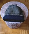 Damen Strick Mütze Beanie- Style mit Flanellrand in Dunkelgrün/Schwarz