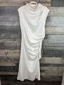 By Anthropologie High Neck Midi Dress XL Ivory Ruched Party Event