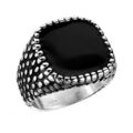 Herren Siegelring Biker Ring Edelstahl Silber schwarzer Stein Drachenhaut Style