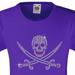 Mädchen T-Shirt (12 Farbenoptionen) Strass ""Schädel & Schwert"" 3-15 Jahre