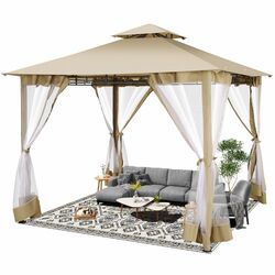 Doppeldach Pavillon 3x3m Wasserdicht UV Winterfest Gartenzelt mit 4 Moskitonetz