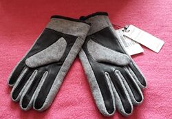 CONBIPEL Handschuhe Leder/Wolle  mit Fleece Innenfutter Gr. M schwarz/grau