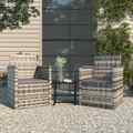 3-tlg. Garten-Lounge-Set mit Kissen Poly Rattan Grau