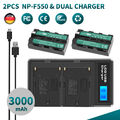 2× NP-F550 Akku Für SONY NP-F750 NP-F530 NP-F970 F960 NP-F330 TR416 + Ladegerät 